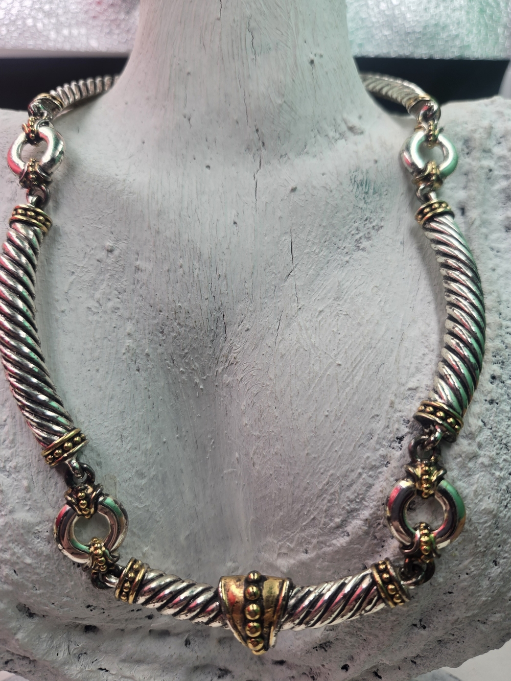 Sterling-Style Two-Tone Rope Collar Necklace - Gold & Silver